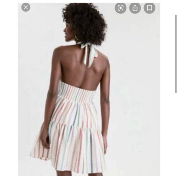 American Eagle Linen Blend Halter Stripe Tiered Multicolor Sleeveless Size M - Picture 2 of 5